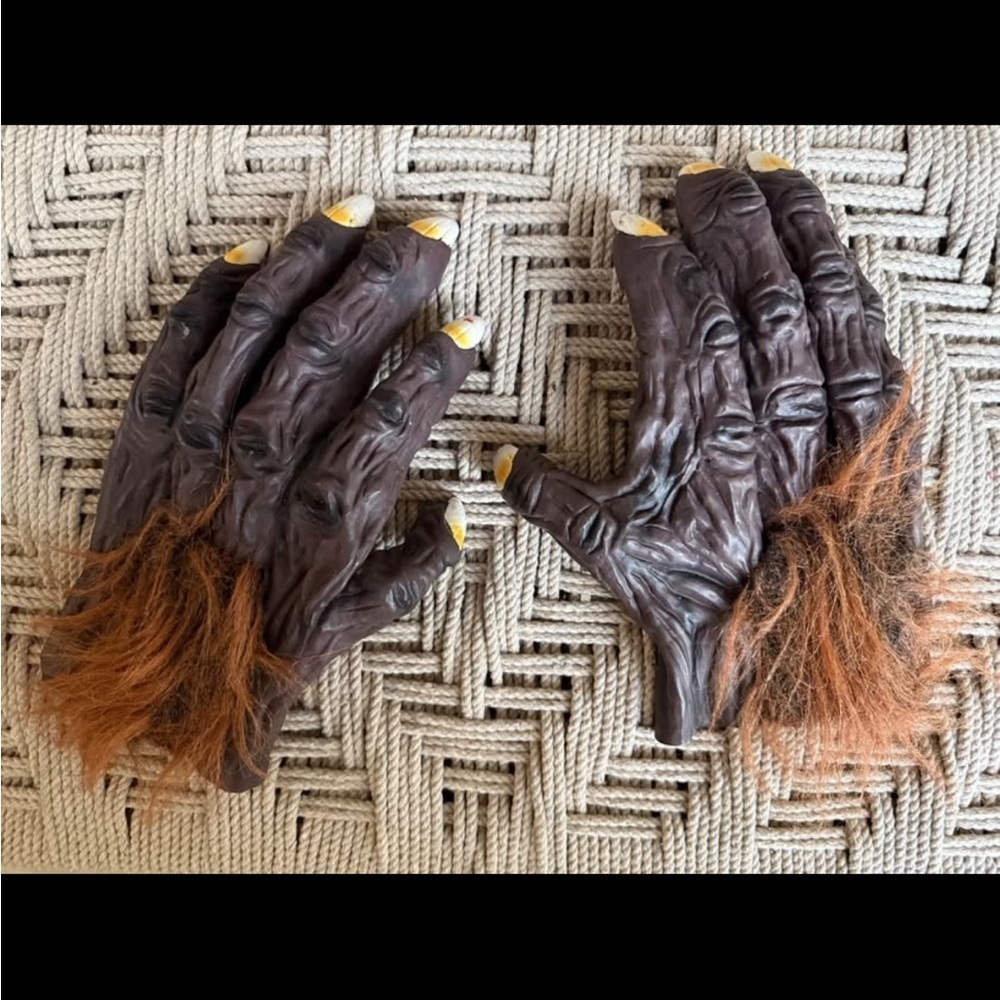 Brown Werewolf Monster Costume Gloves with Faux Fur Cosplay Adult Teen Size